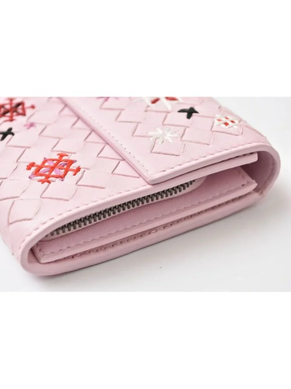 Bottega Veneta Wallet Continental Pink Embroidery